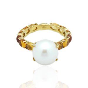 Superoro 18K Yellow Gold Pearl Citrine Ring